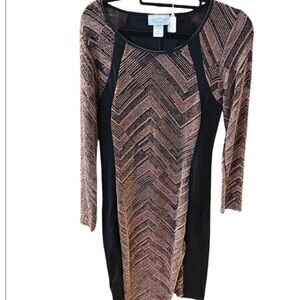 #13….Janette Plus Black and Brown Chevron Dress